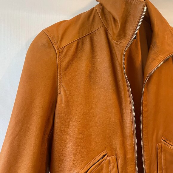 Marciano Guess Los angeles 100% Lamb Lambskin Leather Jacket Moto Caramel Saddle - Picture 7 of 14